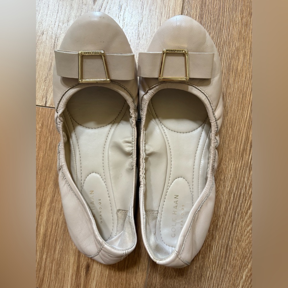 Cole Haan Women's Cream Loafers with Gold Buckle